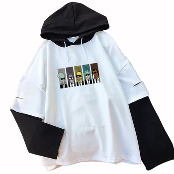 

Horse Man Hoodies Women Autumn New Long Sleeve Fake Two Pieces Spliced Sweatshirt Casual Streetwear Harajuku Kawaii Cartoon Tops