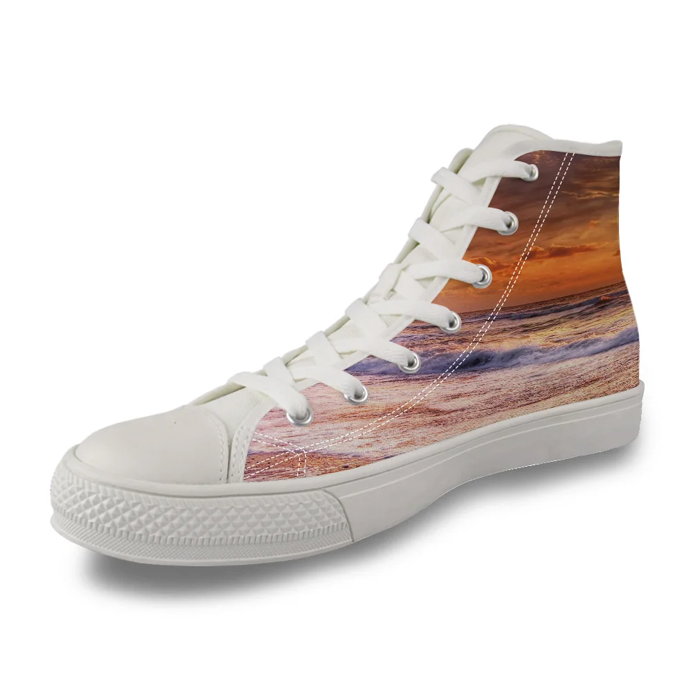 

Sea Sunset High Top White Canvas Vulcanized Breathable Shoes