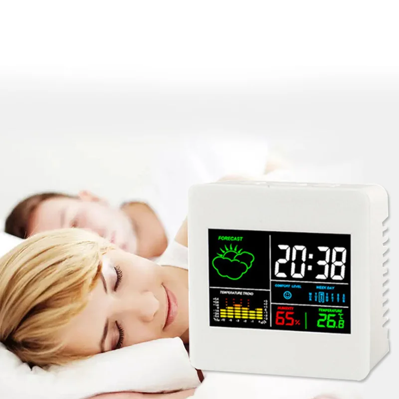 Многофункциональные цифровые настольные часы с цветным экраном, измеритель температуры/влажности в помещении, часы с календарабудильником, домашний декор