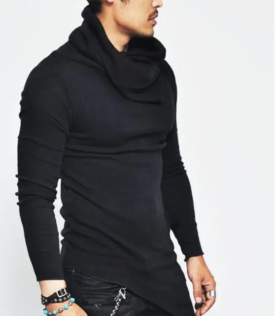 Мужские свитера с высокой горловиной необычный дизайн Топ Мужской свитер одноцветная мужская Повседневная свитер пуловер свитера для мужчин s - Цвет: Черный