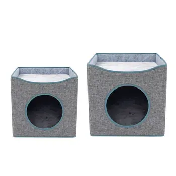 

Folding Cat Cube House Double Layer Kitty Nap Bed Condo Pet Dog Anti-scratch Mat