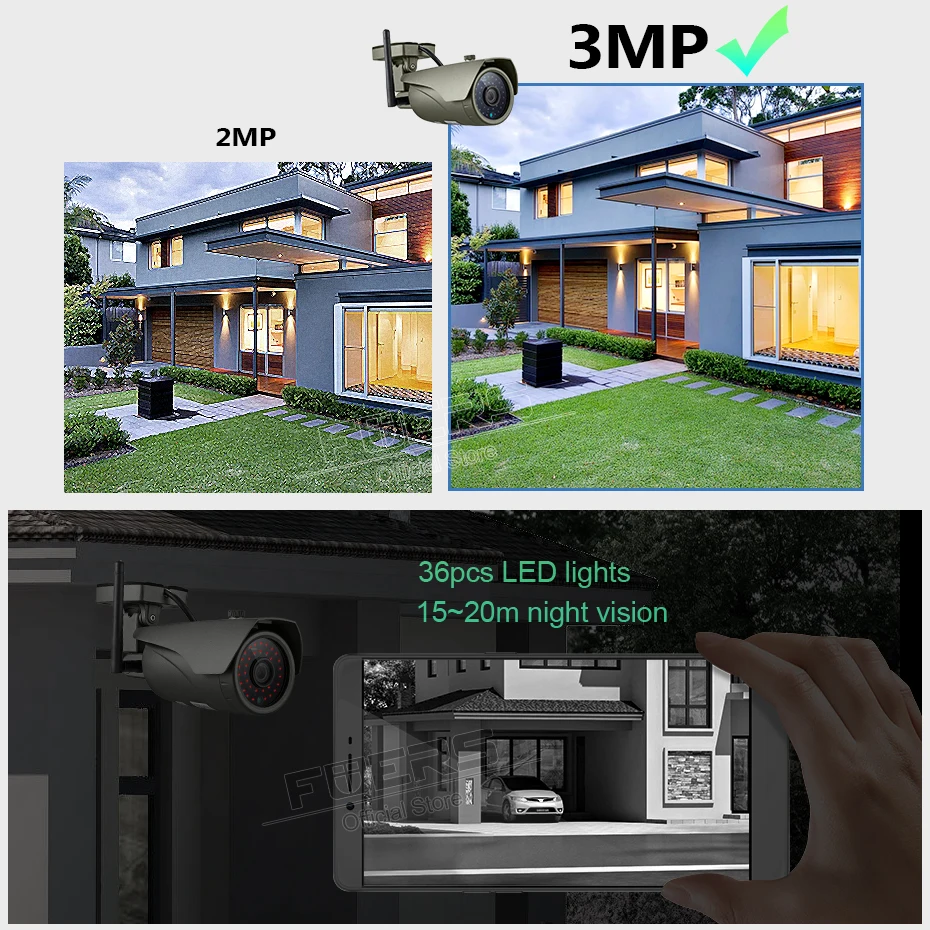 FUERS WIFI IP камера FHD 3MP CCTV H.265 P2P IP67 водонепроницаемая наружная внутренняя