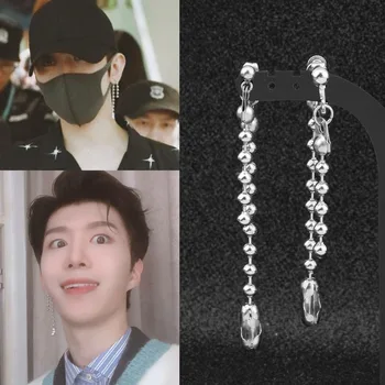 

Trendy Korean celebrity kpop men's stainless steel Chain Stud earrings long beaded fine earring without pierced spring clips 1pc