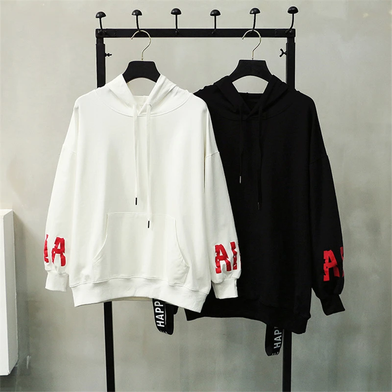 

Hoodies Women Print Sweatshirt Casual Oversized Harajuku Hoodie Streetwear Black White Womens Clothes Plus Size M-2XL Fall 2019