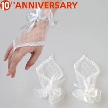 OLLYMURS Short Wedding Gloves Fingerless Bridal Gloves for Women Bride Red Lace Gloves Luva De Noiva Wedding Accessorie