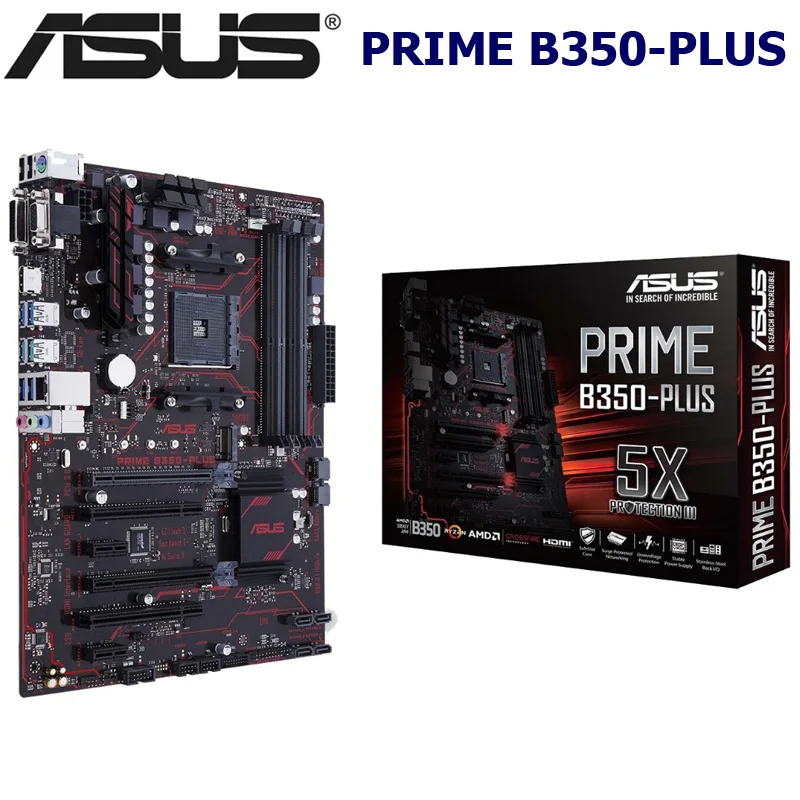 

New ASUS PRIME B350-PLUS Original New Motherboard AMD B350 Socket AM4 AMD Ryzen DDR4 64GB PCI-E 3.0 Desktop Asus Mainboard AM4