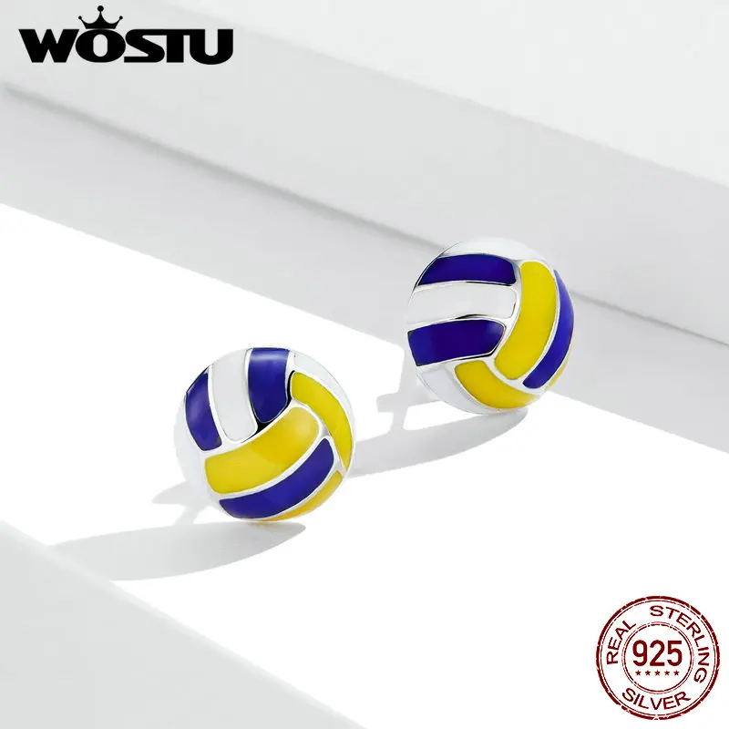 

WOSTU 2020 New Small 925 Sterling Silver Hanging Stud Earrings Volleyball Charm Small Studs Earring Jewelry for women gift