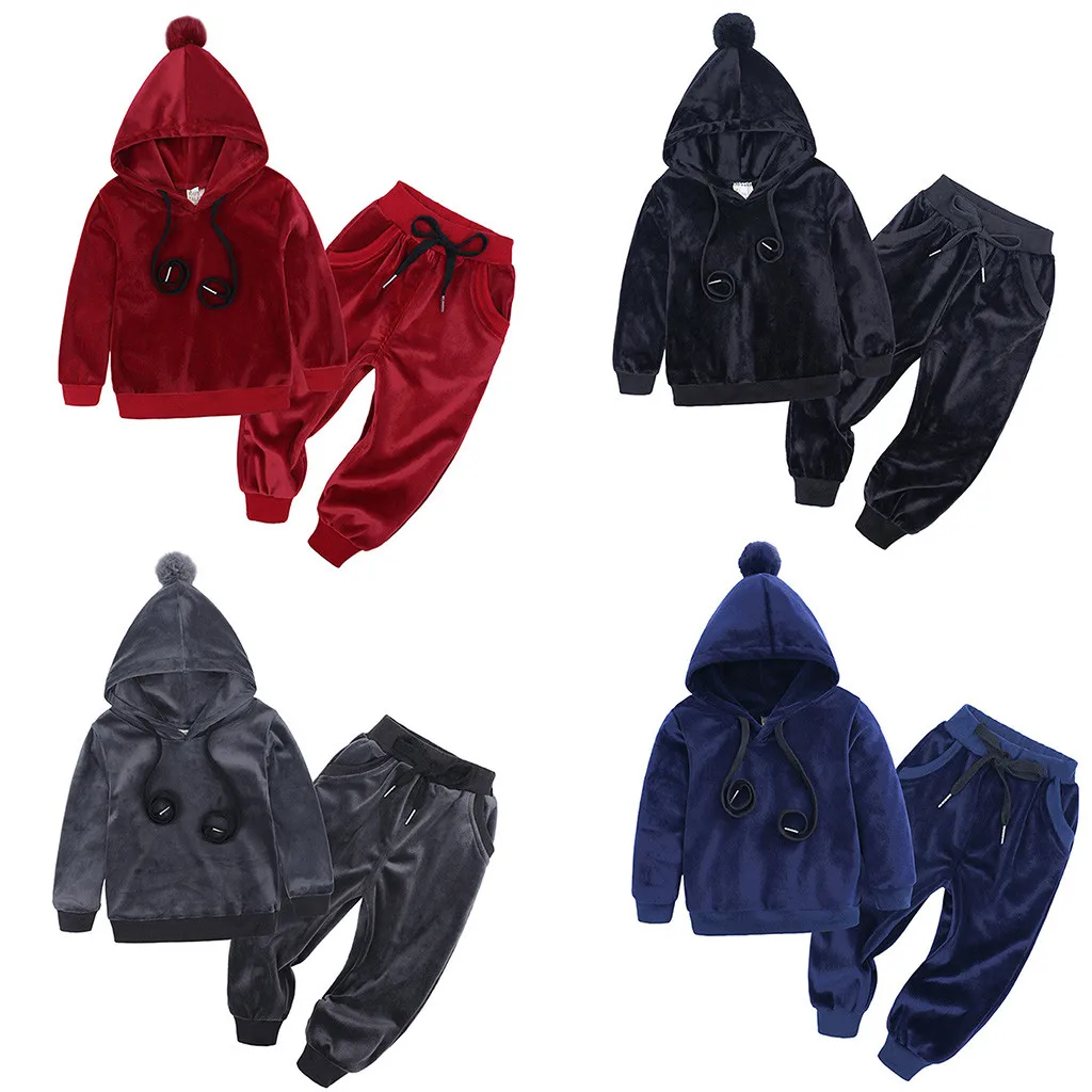 MUQGEW/детский флисовый комплект для мальчиков и девочек г., зимний теплый свитер с капюшоном для малышей длинные штаны, комплект одежды, roupa infantil menina