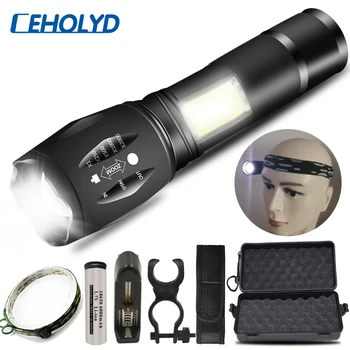 

XM-L T6 & COB Led Flashlight Zoomable Torch 18650 Battery Waterproof Adjustable Bulbs Lantern for Camping Aluminum Alloy IPX5