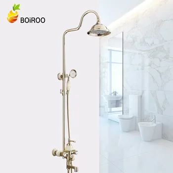

Boiroo Jade Brass Gold European Retro Paint Three Shower Multi-Function Faucet Set Copper 0-90 Degree Light Luxury