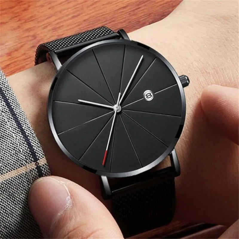 

Ultra-thin Watches Classic Steel Quartz Date Wristwatch Casual Mesh Belt Masculino Relogios relojes para hombre reloj hombre