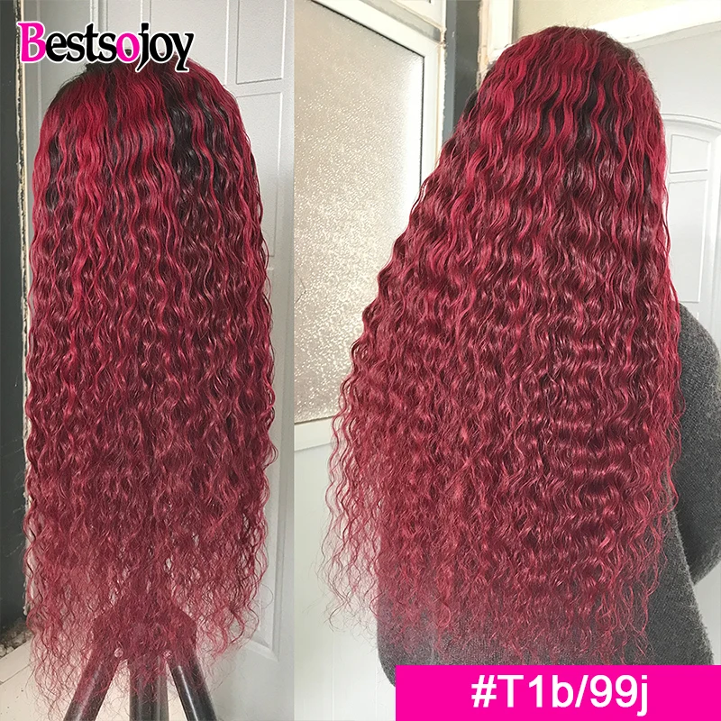 Bestsojoy 8"-26" 613 Blonde Curly Frontal Wigs Ombre Colored Burgundy Ginger Lace Front Human Hair Wigs Remy Hair For Women