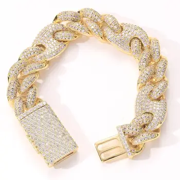 

Big Square Clasp 20mm Cuban Link Hip Hop Jewelry Gold Silver Plated Thick Heavy Copper Material Iced CZ Chain Bracelet Drop Ship