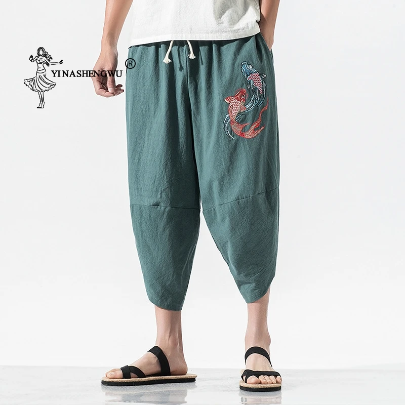 Pantalones tipo Kimono para hombre, ropa informal holgada de siete puntos, con estampado tradicional japonés, traje asiático, Yukata _ - AliExpress Mobile