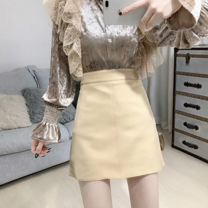 

Korean-Style Simple High-Waist Skirt Woman Solid Color A- Line Skirts 2020 Spring Summer New Womens Skirts Jupe Femme
