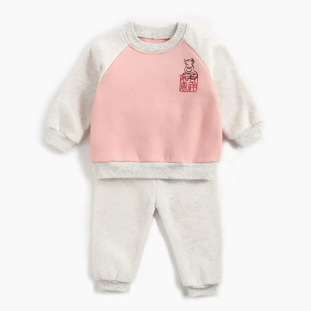 BSW9124-PK Children's suit autumn and winter new cotton boy sports sweater+ sports pants cartoon fashion print girl long sleeve suit - Цвет: BSW9124-PK