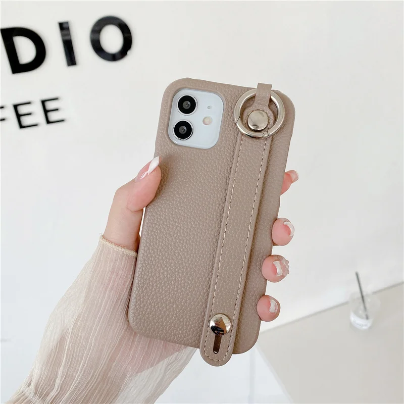 Luxury Leather iPhone Case with wrist strap & holder