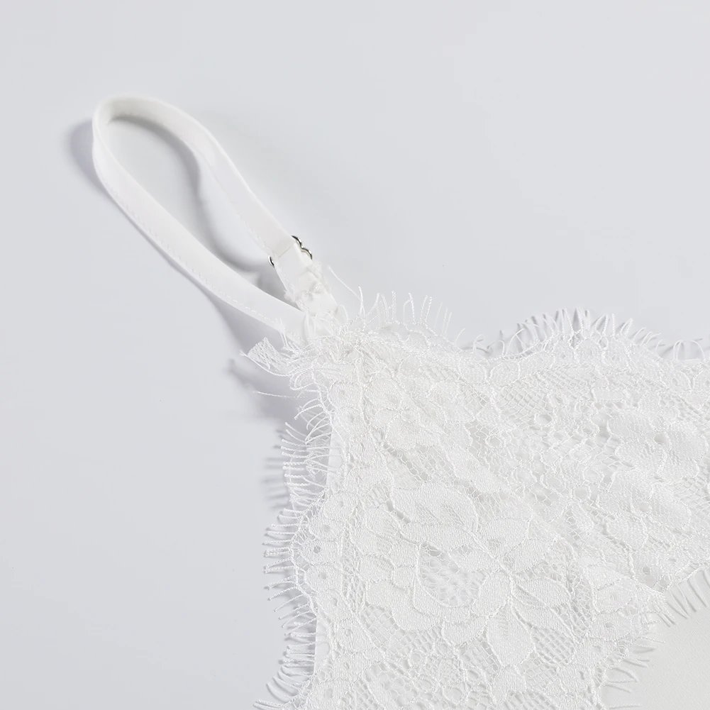 Bikitique белый кружевной сексуальный женский жилет Camisole с открытыми плечами v-образным вырезом на пуговицах без спинки Топы повседневные полиэфирные эластичные женские топы