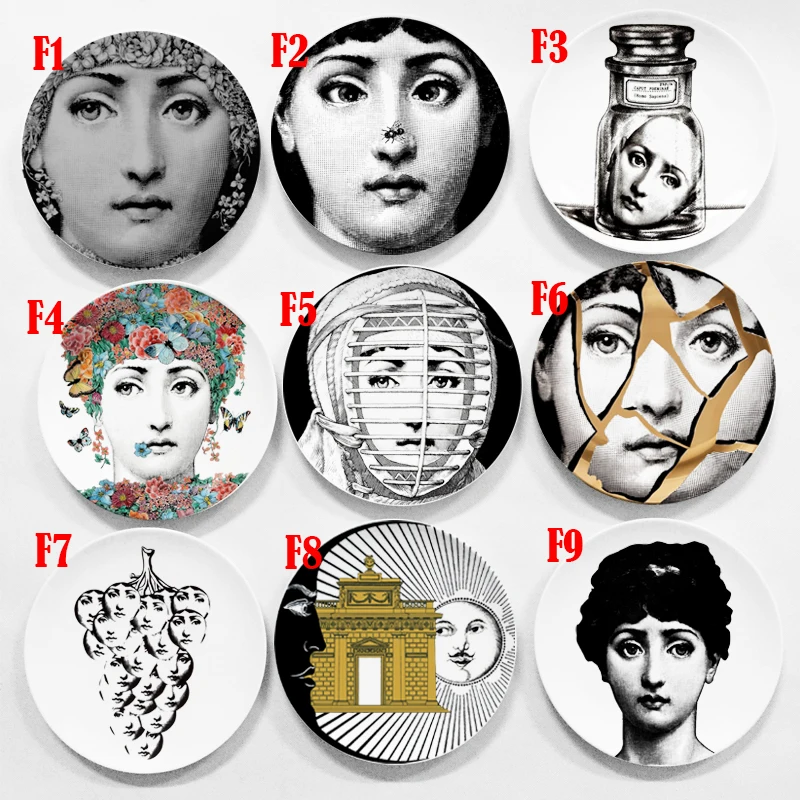 Rosenthal Piero fornasetti тарелки черно-белые иллюстрации подвесные блюда образец комнаты/дома/отеля Декор Кавальери лицо Керамические ремесла