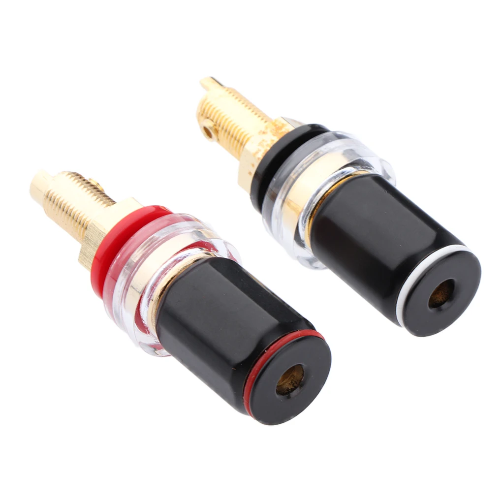 

Premium 2Pcs Speaker Terminal Binding Post Connectors Banana Plug 56mm Total Length Gold