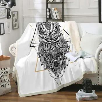 

Owl Blanket Geometry Owl Throw Blanket Skull Owl Sherpa Fleece Blanket Gothic Style Soft Warm Plush Blanket For Bedroom Sofa