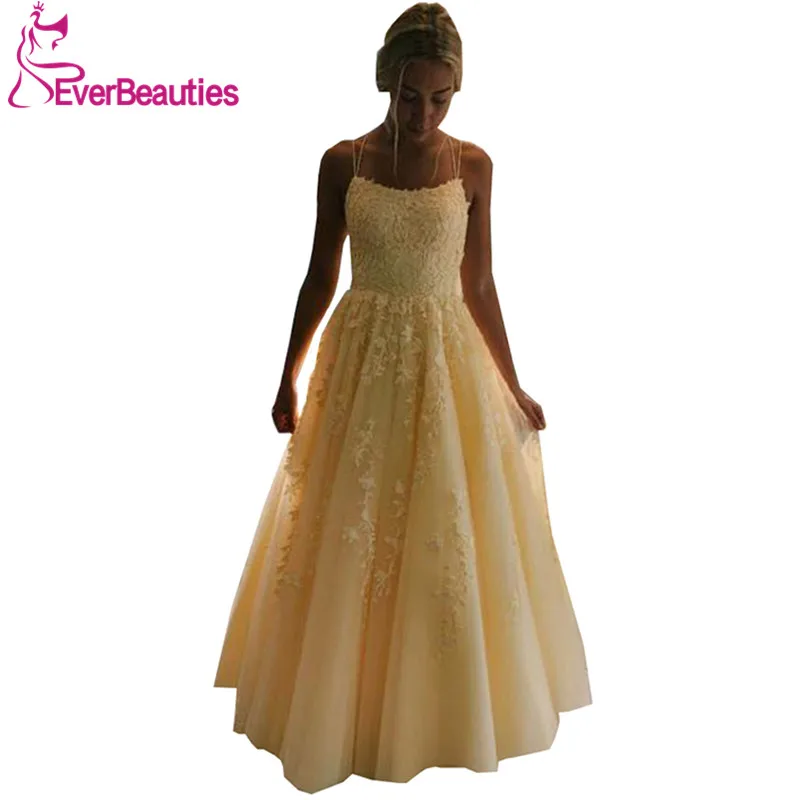 Vestidos De Gala, платья для выпускного вечера, Длинные тюлевые Аппликации, кружевные вечерние платья с открытой спиной на тонких бретелях, Robe De Soiree - Цвет: as picture