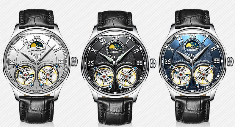 Tourbillon Switzerland BINGER Skeleton Мужские автоматические часы, модные мужские механические наручные часы relogio masculino
