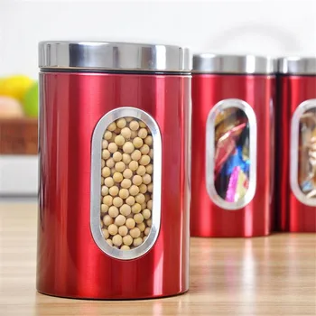 

3PCs Stainless Steel Tea Coffee Canisters Food Storage Jars Round Jars Pots Containers Tins Metal Case