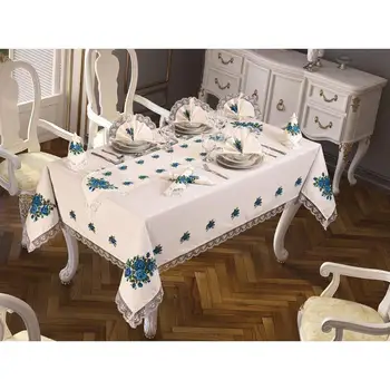 

Cross stitch Printed Laced Table Cloth Blue