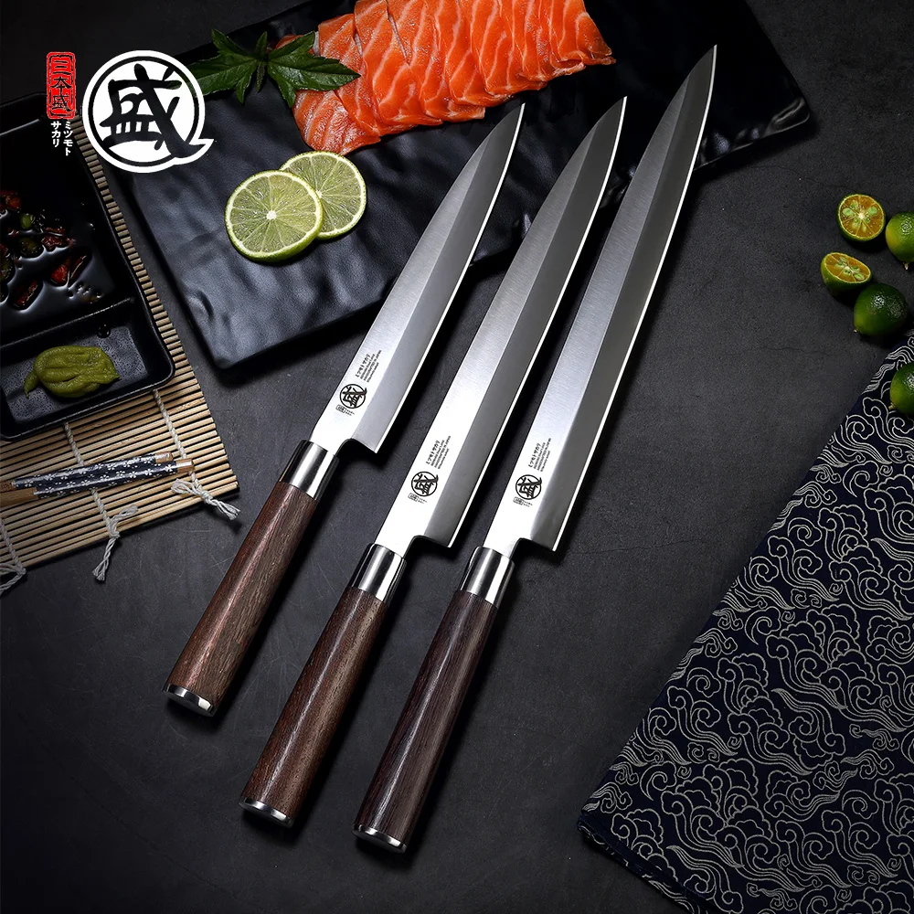Японский нож MITSUMOTO SAKARI для сашими суши такохики ручка венге Подарочный кухонный