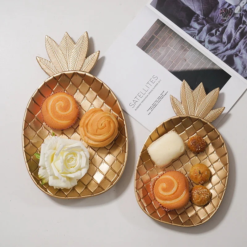

Wooden Storage Tray Gold Pineapple Candy Disc Jewelry Display Plate Fruit Snack Dish Dessert Tray Tableware Decoration Organizer