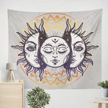 

White Black Sun Moon Mandala Tapestry Wall Hanging Celestial Wall Tapestry Hippie Tarot Carpets Dorm Decor Psychedelic Tapestry