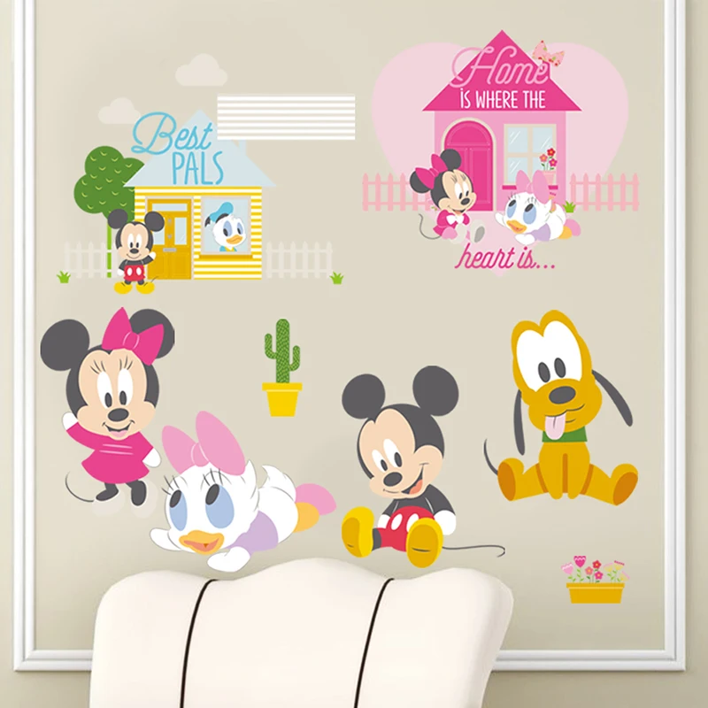 Cartoon Disney Mickey Minnie Mouse Pink House Wall Stickers For Kids Room Home Decor Bedroom Wall PVC Mural Art DIY Wallpaper Cartoon Disney Mickey Minnie Mouse Pink House Wall Stickers For Kids Room Home Decor Bedroom Wall PVC Mural Art DIY Wallpaper