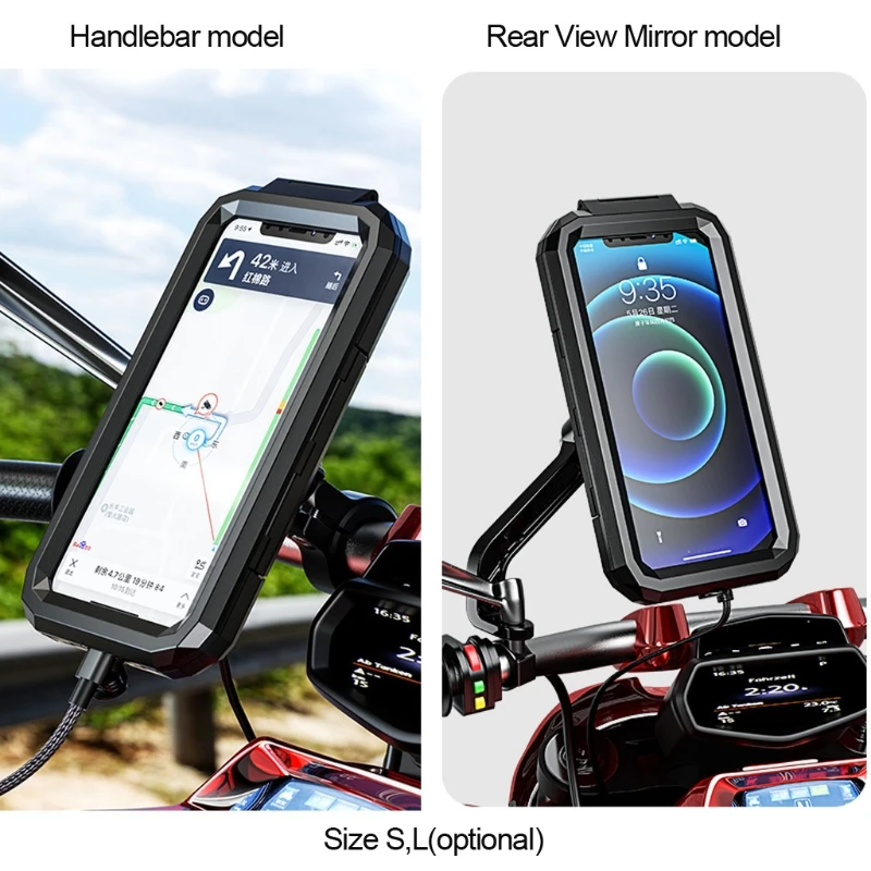 de teléfono impermeable para manillar de motocicleta, espejo retrovisor de 3 6,8 pulgadas, bolsa de montaje para teléfono móvil, soporte para teléfono para moto y Scooter|Soportes de escritorio para teléfono| -