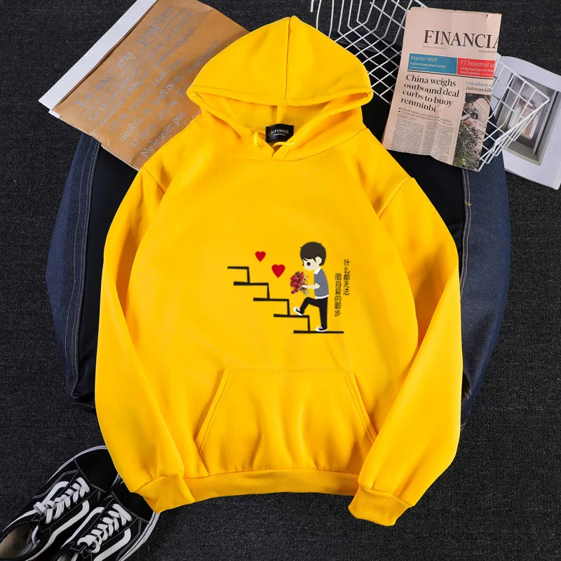 Yellow2 Shellsuning одноцветные кофты с капюшоном толстовка плюс бархат оверсайз Осенняя Повседневная парная куртка с капюшоном Kawaii напечатанный Карманный хлопковый топ - Цвет: Yellow2