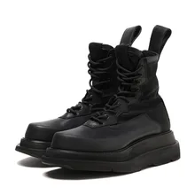 

Thick Soled Men's Martin Military Boots Genuine Leather Platform Combat Boots Punk Male Outdoor High Top Casual Sneakers Lovers