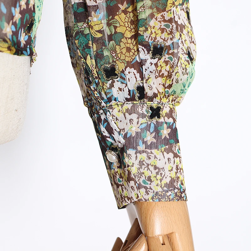 TWOTWINSTYLE Print Patchwork Sequin Women's Shirt Stand Collar Long Sleeve Lace Up Bowknot Autumn Blouse Female Fashion New