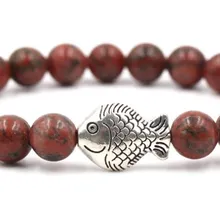 8 мм dfj4d мяч эластичная нить отрегулировать природа черный molar teeth Бусы из лавового камня металлический браслет с рыбой Рейки Чакра Модные украшения