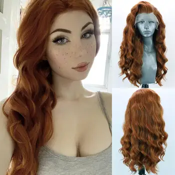 

RONGDUOYI Heat Resistant Fiber Hair Synthetic Lace Front Wigs for Women Long Wavy Lace Wig Side Part Brown Hair Cosplay Wigs
