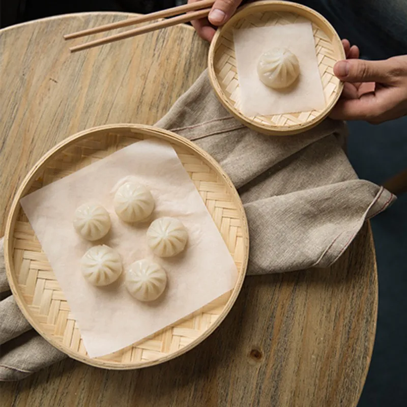 Hand-Woven Round Bamboo Sieve, Hand-painted Bamboo Raft, Dustpan, DIY Decorative Fruit Bread Basket, Kitchen Storage Tray