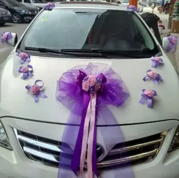 

THE MAIN AND AUXILIARY WEDDING CAR DECORATIVE FLOWERS SET SNOW YARN BOW-KNOT ROSE CAR SIMULATION FLOATS DECORATION GARLAND