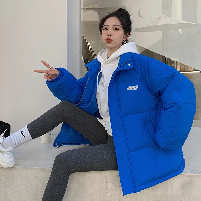 

Women's Winter Jacket 2022 Letter Patches Oversized Bubble Coat Stand Collar Cotton Padded Warm Autumn Puffer Coat Manteau Femme