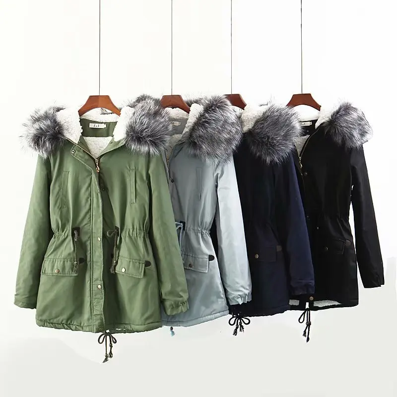 

2018 New Style Winter Waist Hugging Hooded Drawstring Cotton Coat Korean-style Large Fur Collar Cotton-padded Clothes Women's Mi