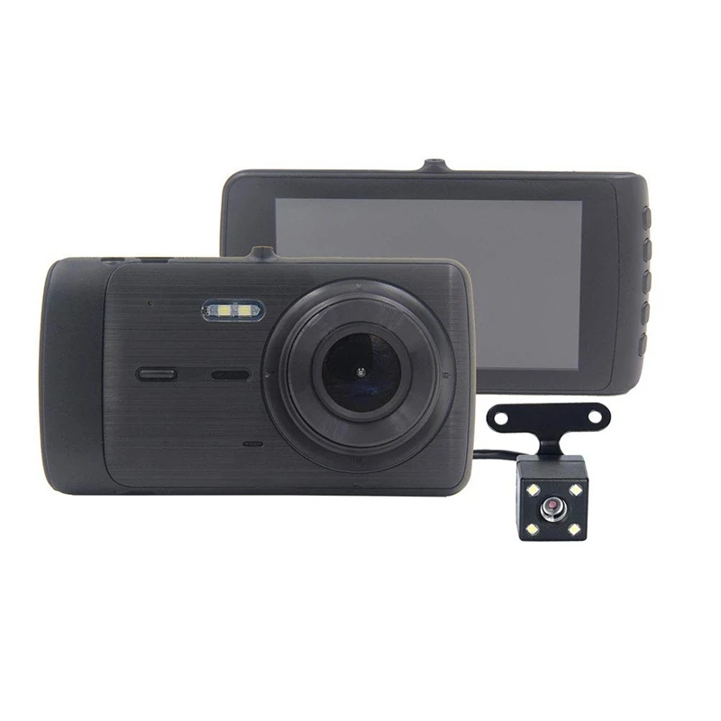1080P Автомобильный видеорегистратор Регистраторы Dash Cam резервного копирования Камера Full Hd 4-х дюймовый Ips Экран Широкий формат спереди и сзади с двумя объективами заднего хода данных Регистраторы