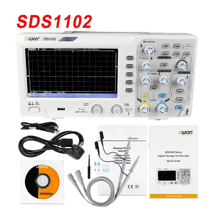 Осциллограф 2-канальный цифровой осциллографы 100 МГц полоса пропускания 1GS/s высокая точность осциллограф SDS1102