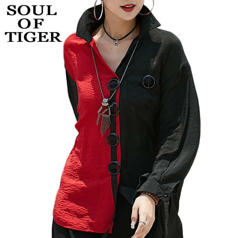 SOUL OF TIGER, новая модная Корейская одежда, осенняя уличная одежда в стиле панк, женские Лоскутные рубашки, винтажные шифоновые Женские топы и блузки