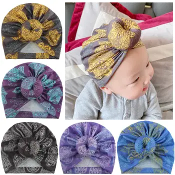 

Baby Hat Donut Breathable Soft Toddler Beanie Hats Print Floral Newborn Elastic Cotton For Infant Turban Cap 9-24 Months