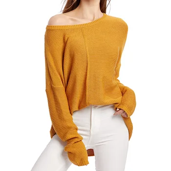 

Women Autumn Acrylic Batwing Sleeve Slash neck Pullovers Knitted Sweater