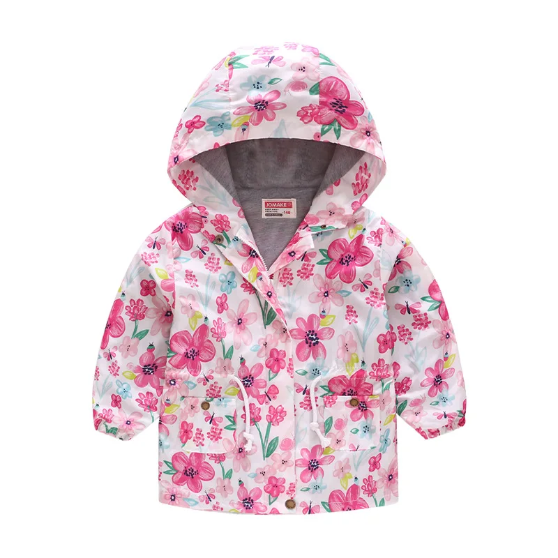 Girls Hooded Coats Fashion Printed Long Sweatshirt Windbreaker For Girls Autumn Outerwear Kids Wind Coat Children Clothing