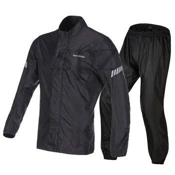 

BLACK WATERPROOF MOTORBIKE CYCLING REFLECTIVE RAIN OVER JACKET TROUSER SUIT